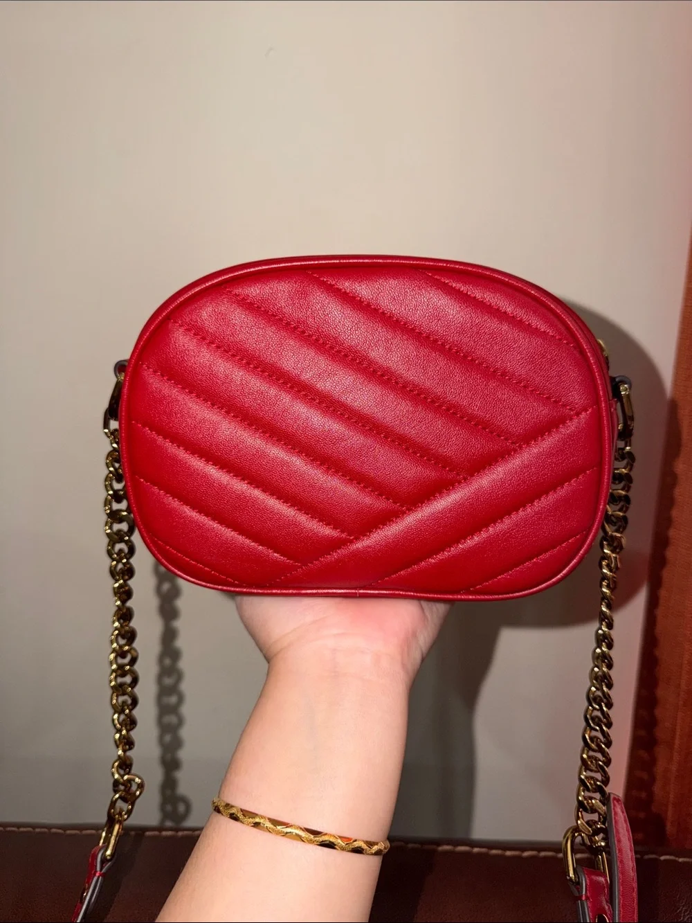‼️Tory Burch Kira Chevron Red Leather Camera Crossbody Bag